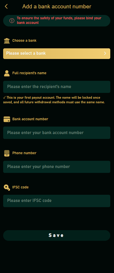 Add Bank Account Screen